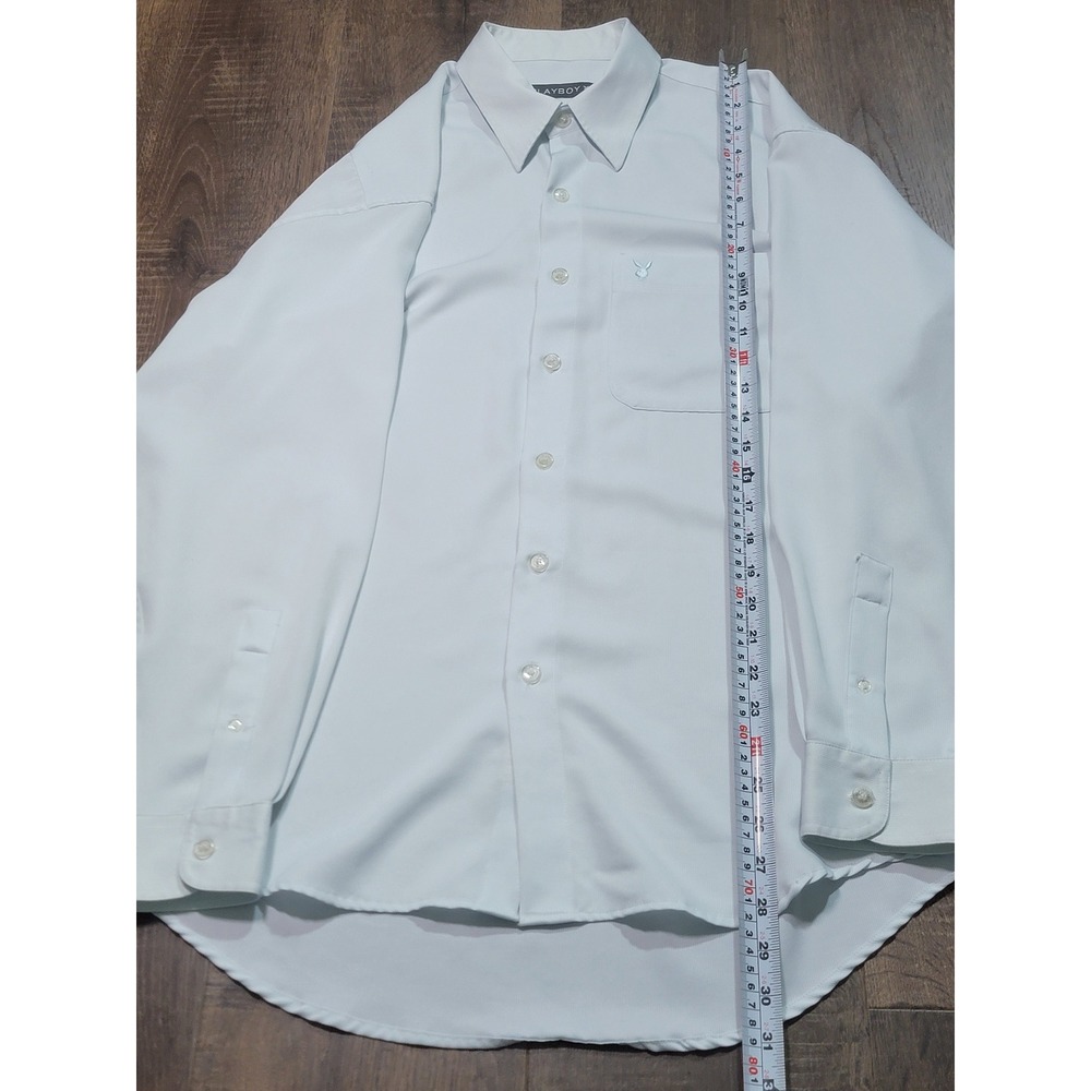 Playboy Mens Long Sleeve Button Down Shirt White Blue Logo Size M‎